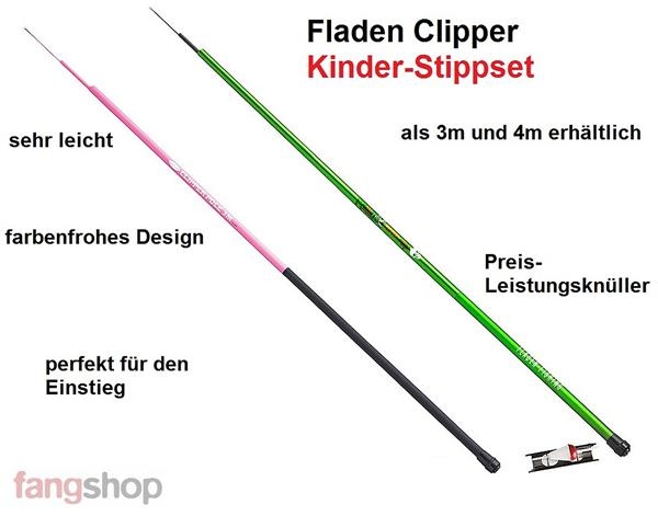Fladen Clipper Stippruten Set Pole für Kinder leicht vormontiert Stippset 3m 4m 